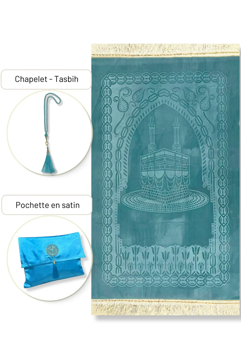 Coffret cadeau élégant Pochette en tissu Tapis de prière & Tasbih (chapelet) Sajada en Velours de Luxe - Image 12