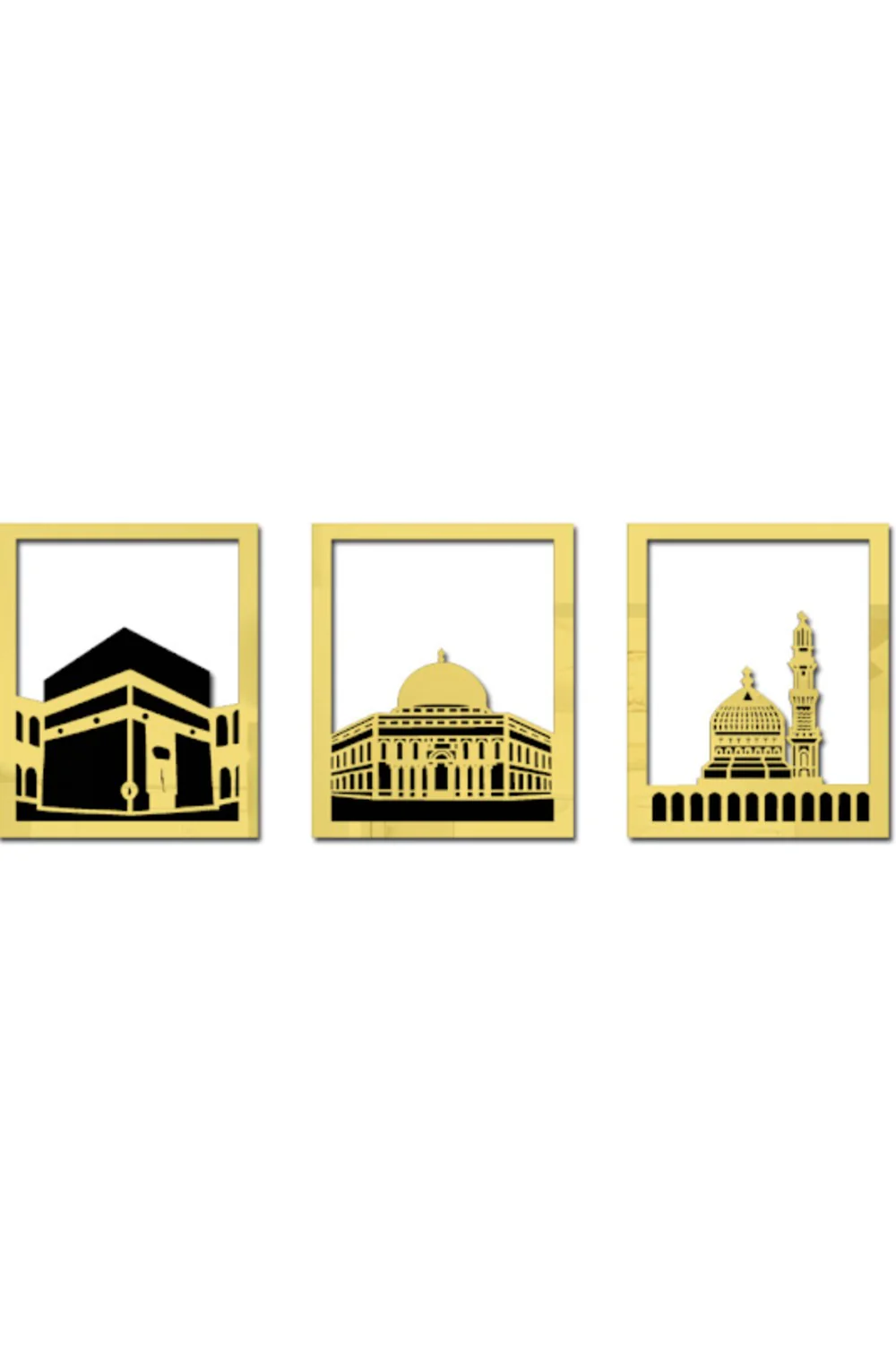 Ensemble d'Art Mural Islamique – Cadre Rectangulaire 38x30 cm | Masjid Al-Haram, Masjid Al-Aqsa, Masjid An-Nabawi - Image 4