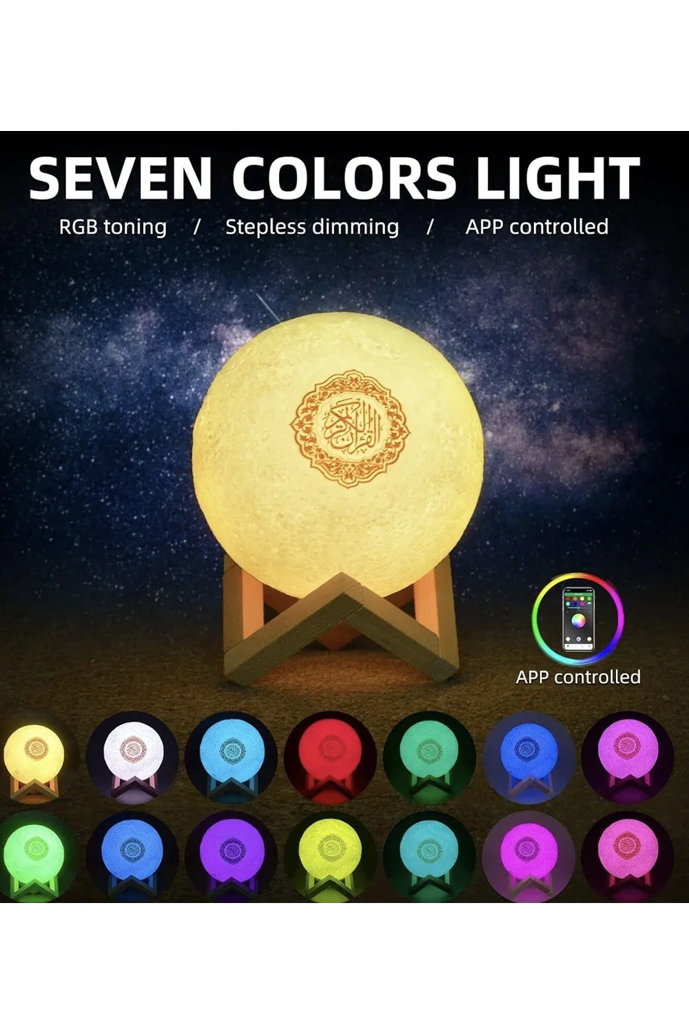 Veilleuse Coranique MP3 Lampe de lune SQ168 avec haut-parleur Coran Bluetooth connecte Android et iOS - Equantu SQ168 - Image 9